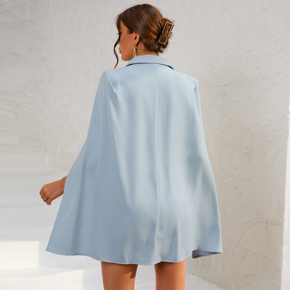 Joyce - Women's Cape-Blazer-Mini Dress with Gold Buttons
