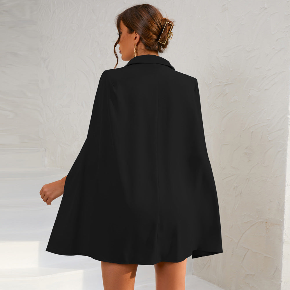 Joyce - Women's Cape-Blazer-Mini Dress with Gold Buttons