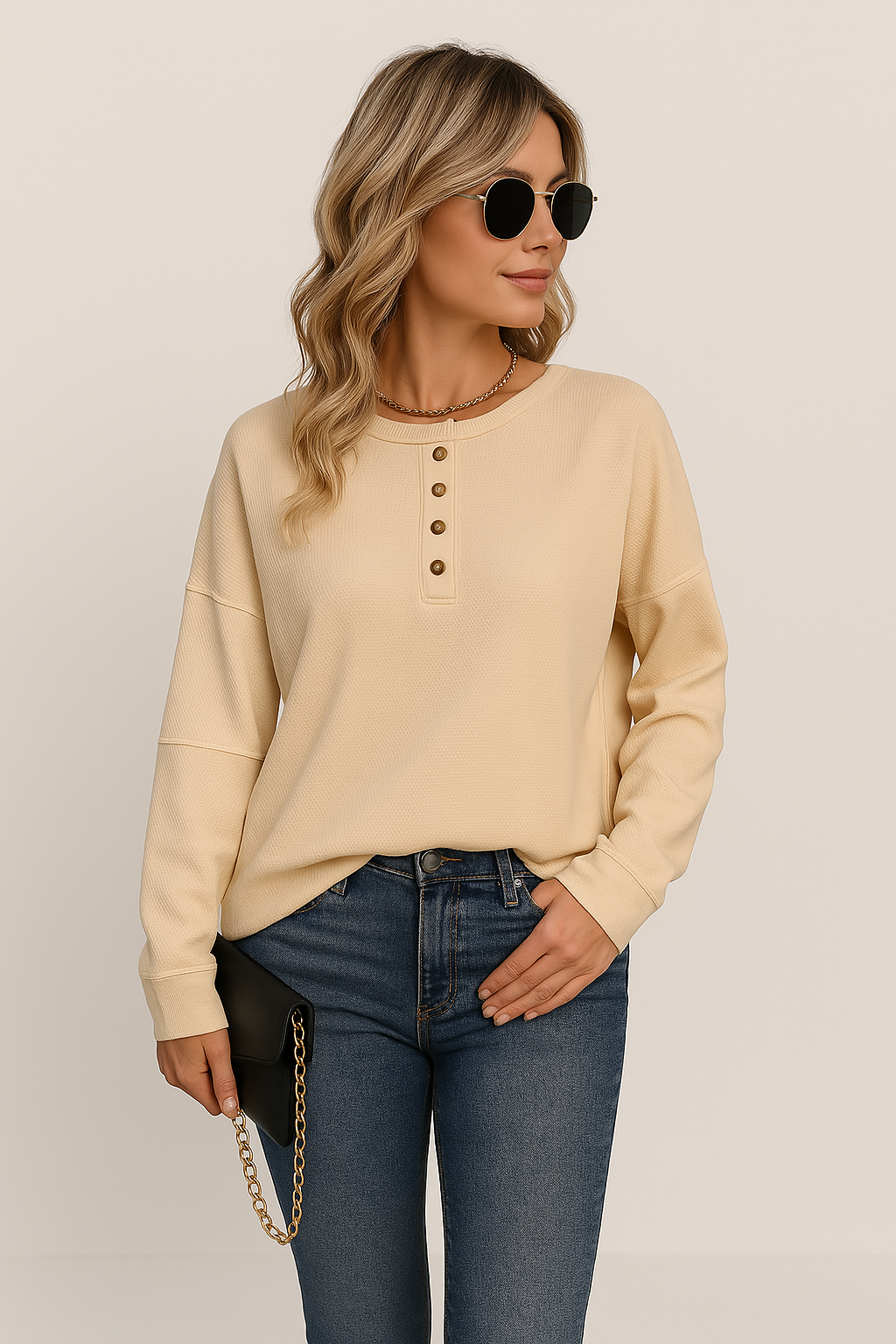 Lauren - Women's Long Sleeve Casual Top with Buttons