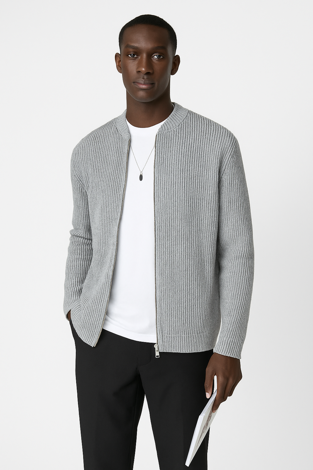 Connor - Men's Spring Knit Sweater with Zip and Rib Structure