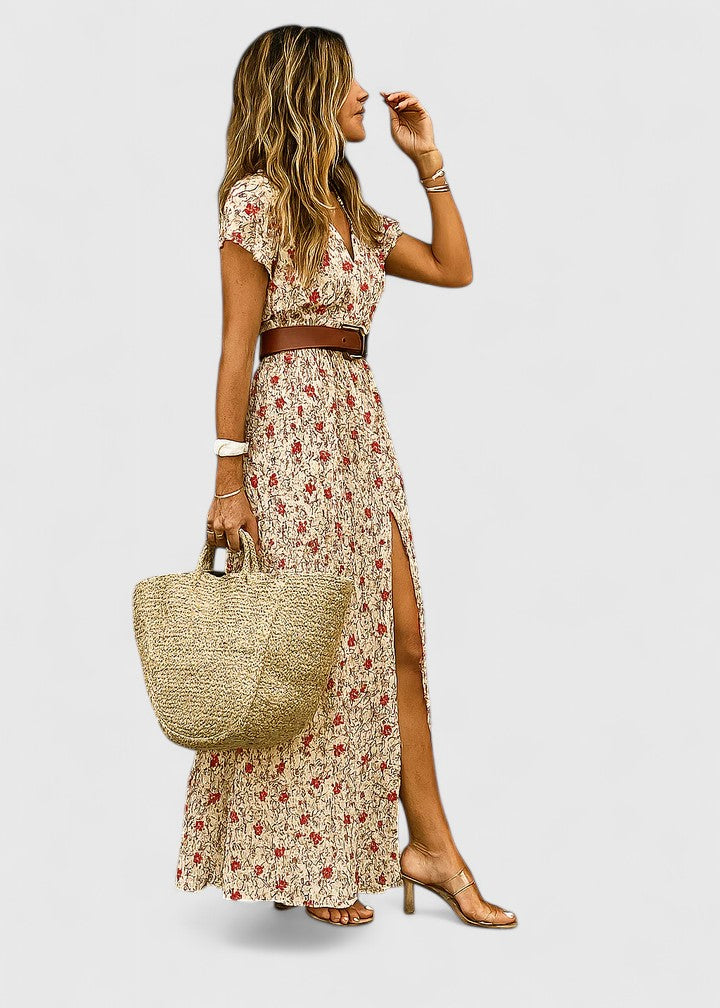 Ella - Women's Casual Boho-Maxi Dress with V-Neck