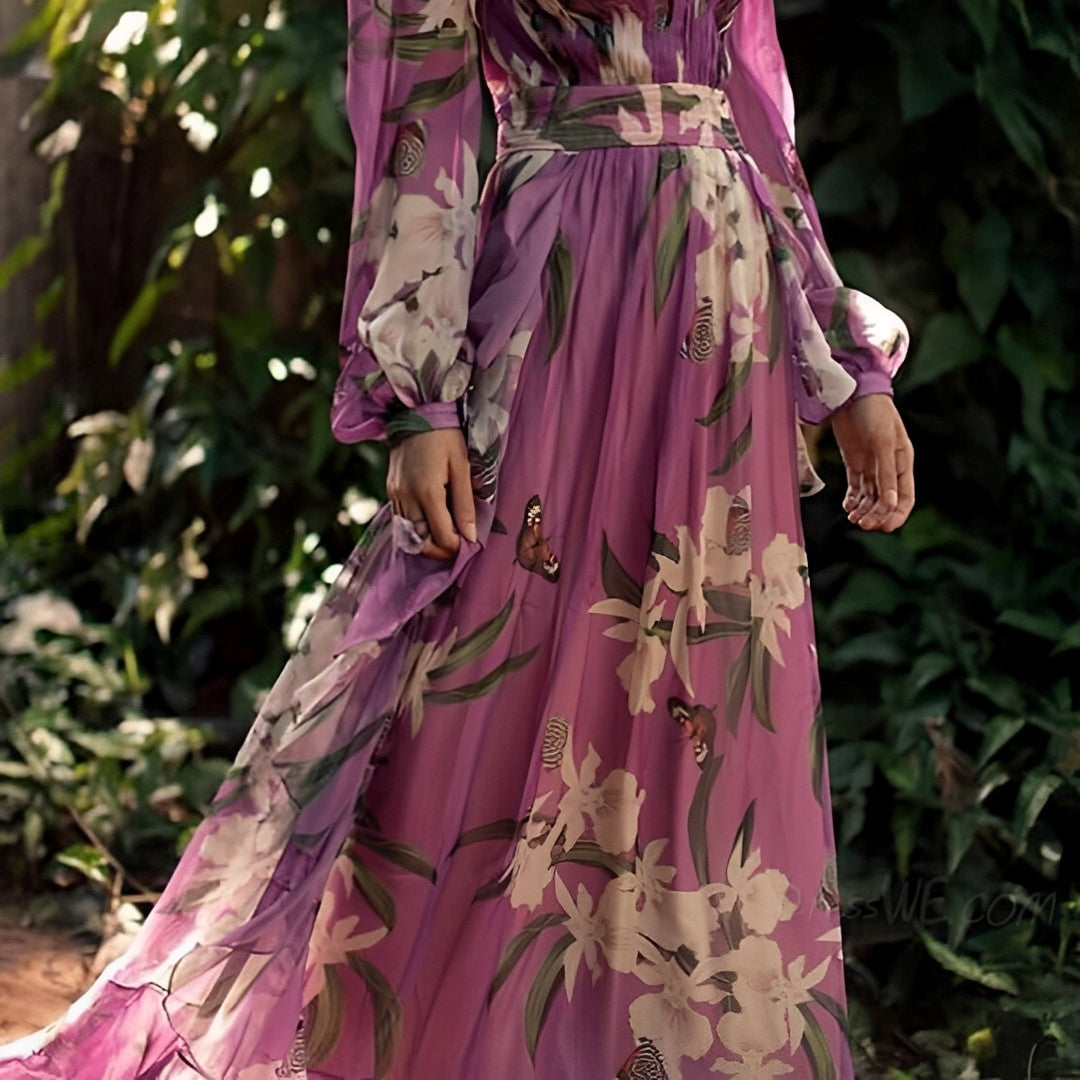 Natalie - Women's Comfortable Floral V-Neck Maxi Dress