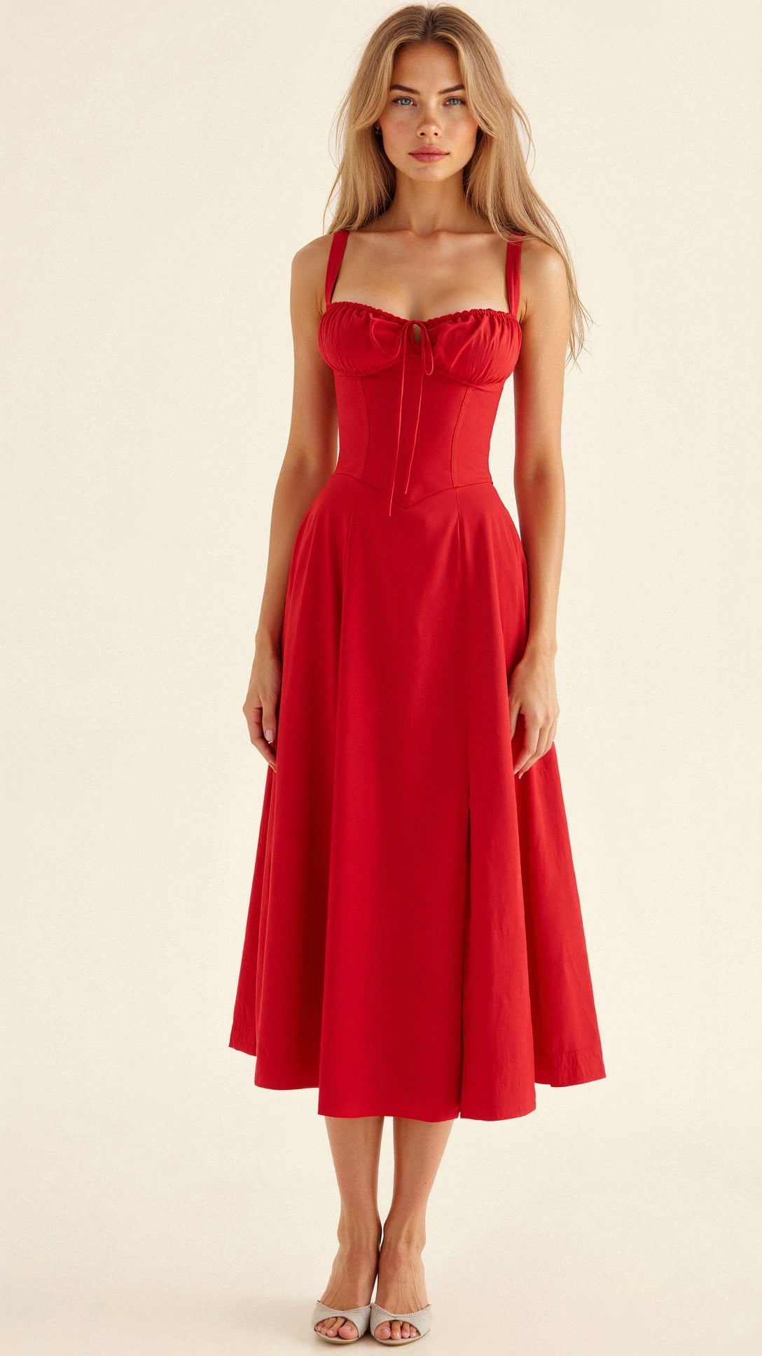 Sheila - Women's Corset-Midi Dress with flowing Skirt