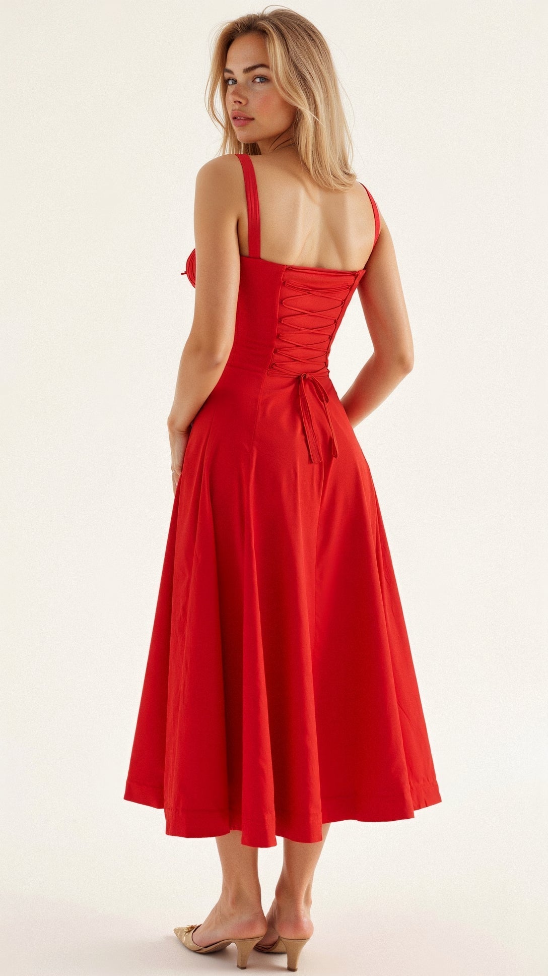 Sheila - Women's Corset-Midi Dress with flowing Skirt