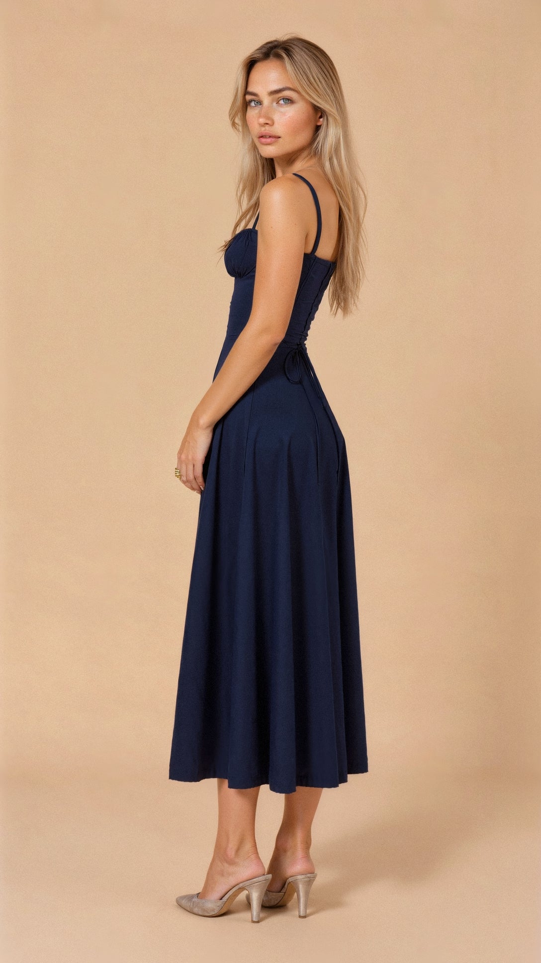 Sheila - Women's Corset-Midi Dress with flowing Skirt