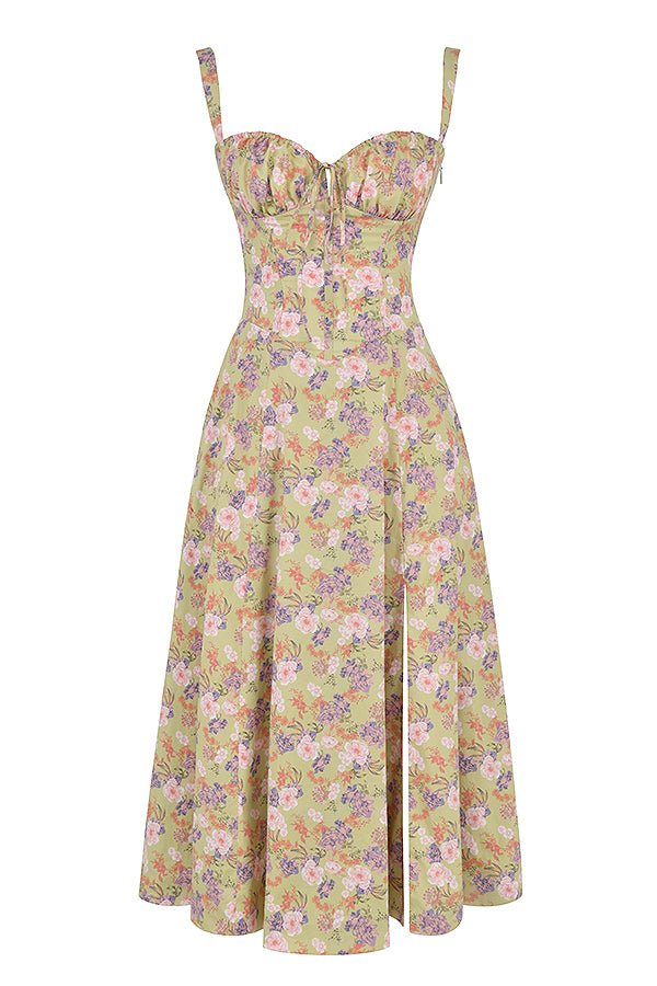 Sheila - Women's Corset-Midi Dress with flowing Skirt
