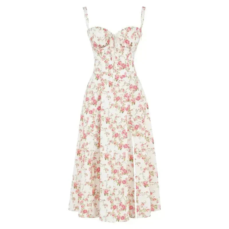 Sheila - Women's Corset-Midi Dress with flowing Skirt