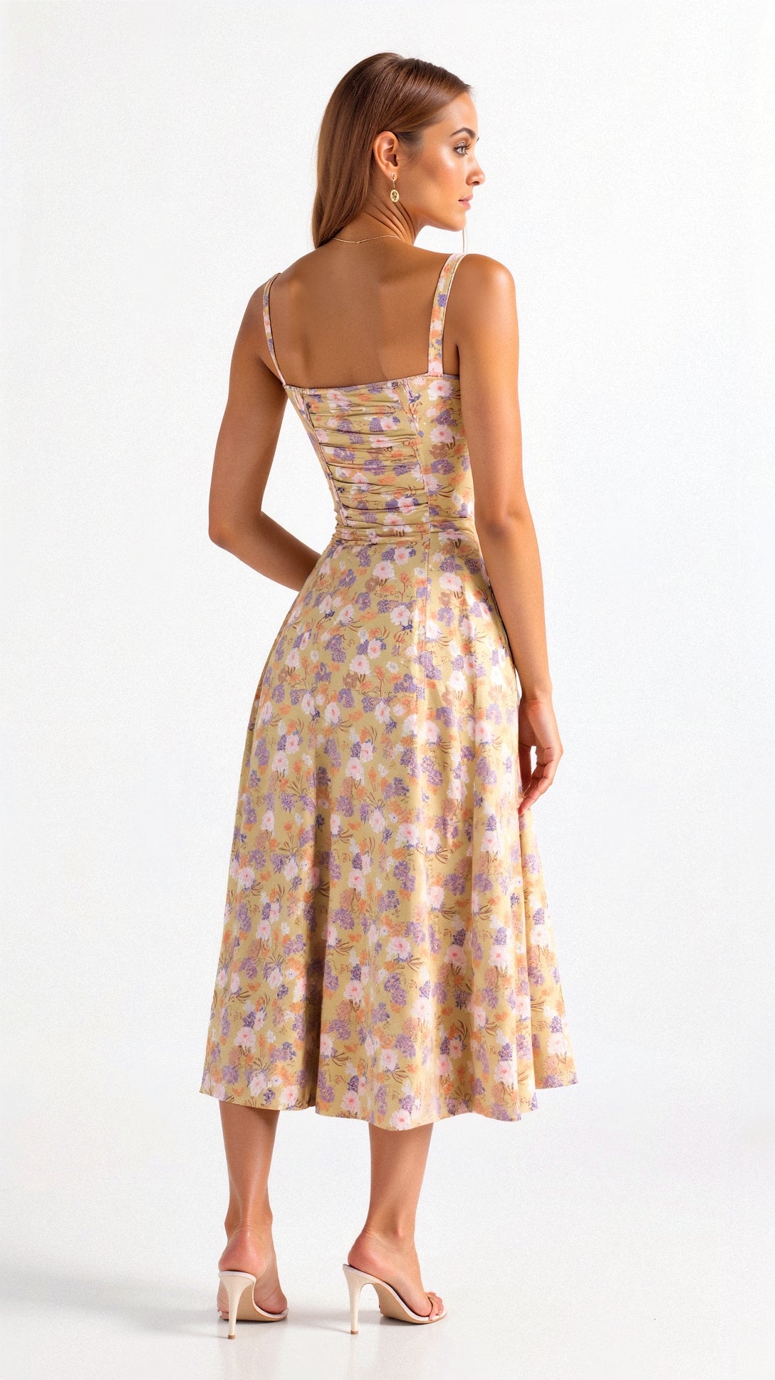 Sheila - Women's Corset-Midi Dress with flowing Skirt