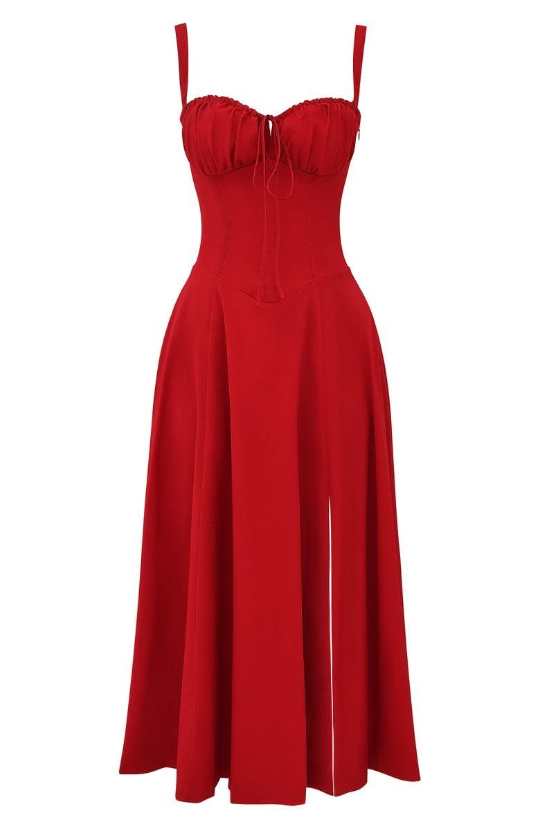 Sheila - Women's Corset-Midi Dress with flowing Skirt