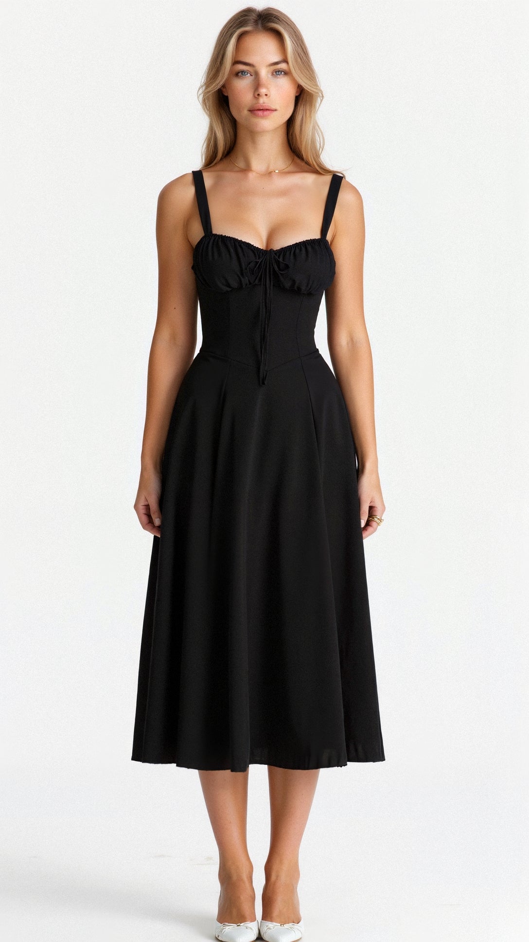 Sheila - Women's Corset-Midi Dress with flowing Skirt