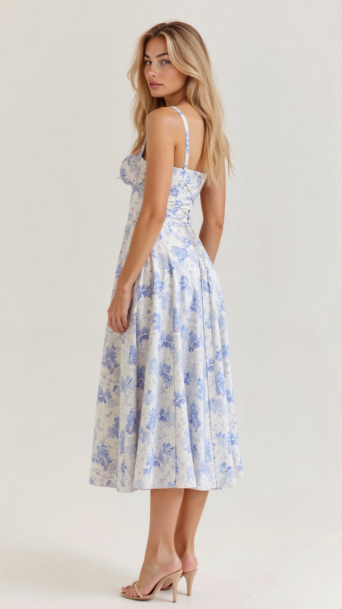 Sheila - Women's Corset-Midi Dress with flowing Skirt