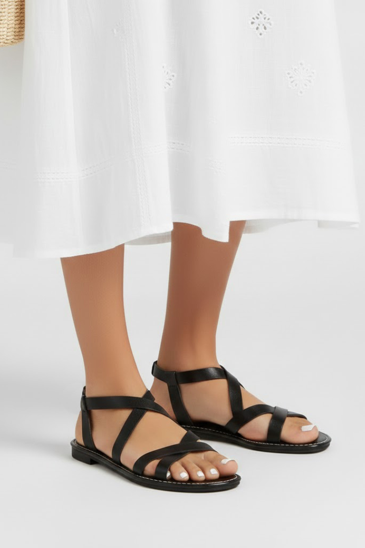 Rachel - Women's flache Sandals with gekreuzten Strap