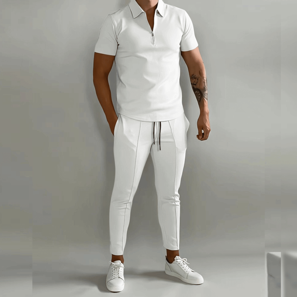 George - Men's Casual-Polo Shirt with Zip, 2-teiliges Set