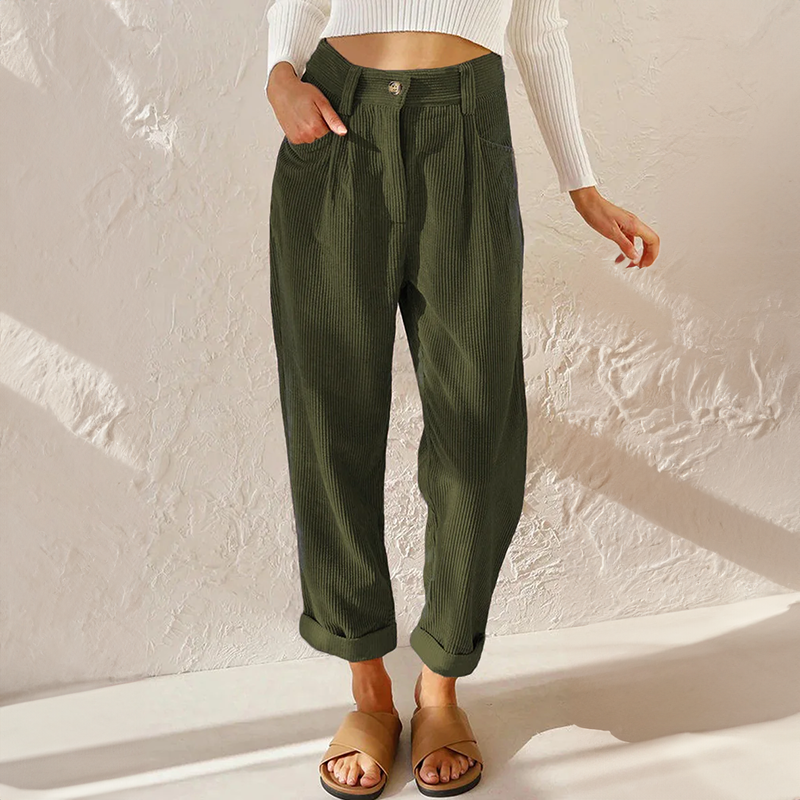 Nicola - Women's Summer Trousers with High Waist and Weitem Bein