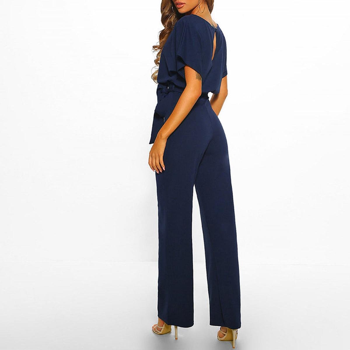 Doris - Women's Casual Short Sleeve-Jumpsuit with Belt