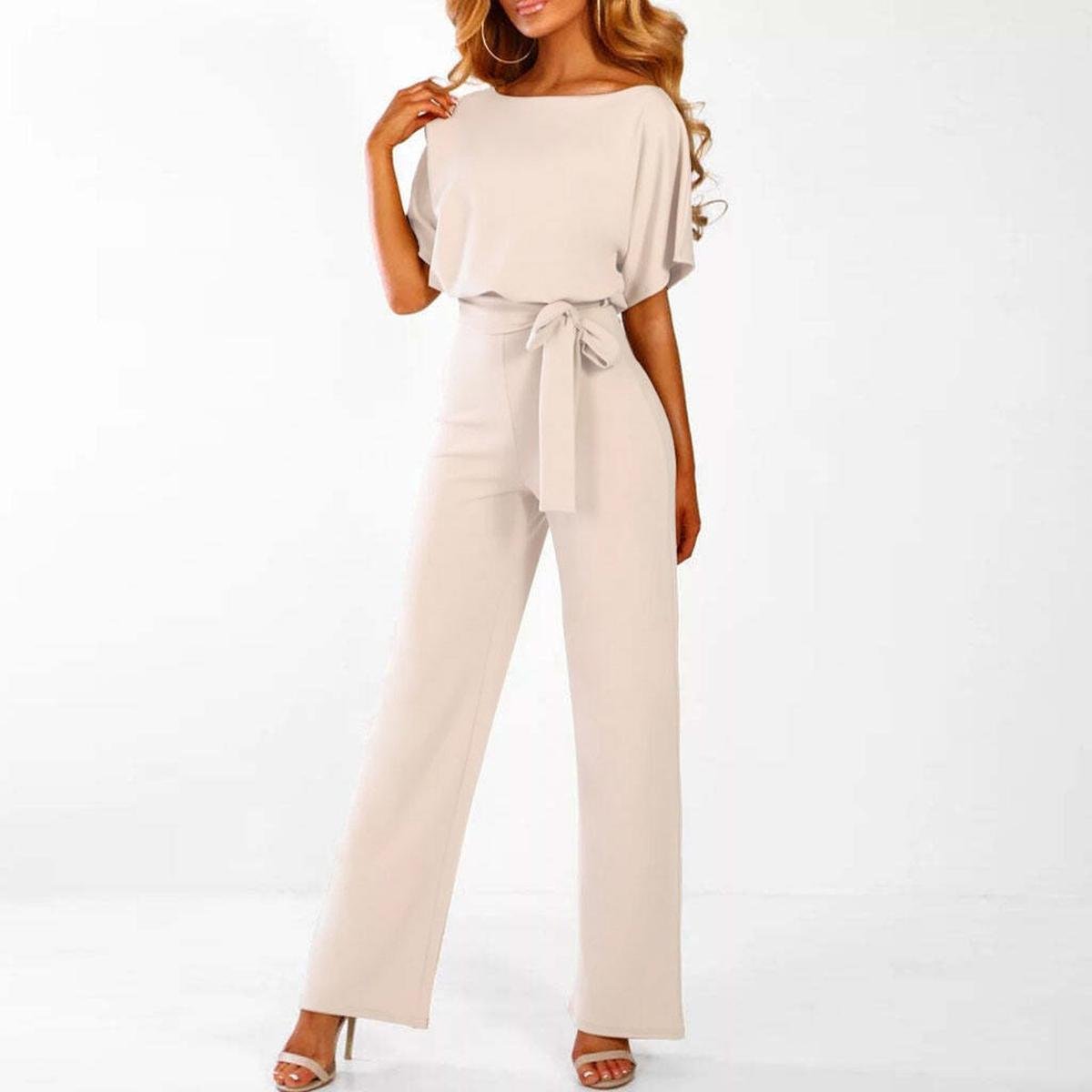 Doris - Women's Casual Short Sleeve-Jumpsuit with Belt
