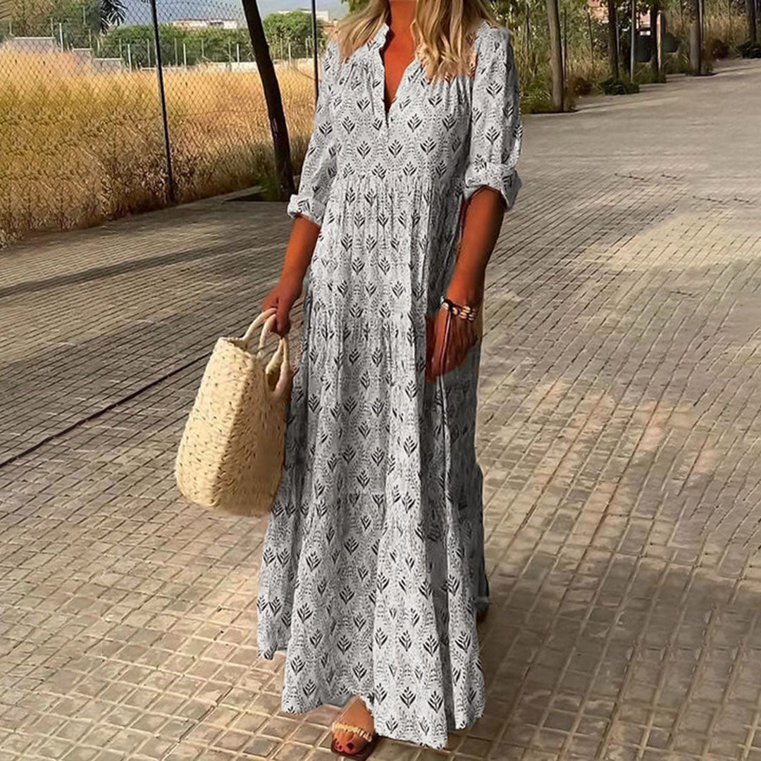 Abigail - Women's Long Sleeve Summer Boho Print Dress