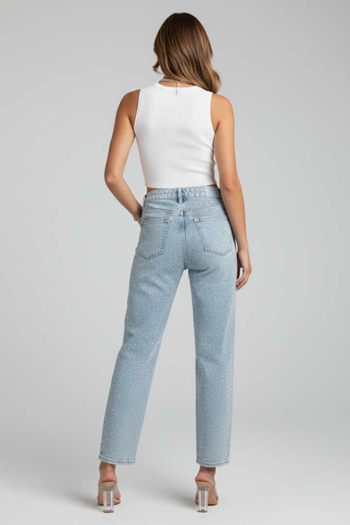 Florence - Women's High-Waist Shimmer Straight-Leg Jeans