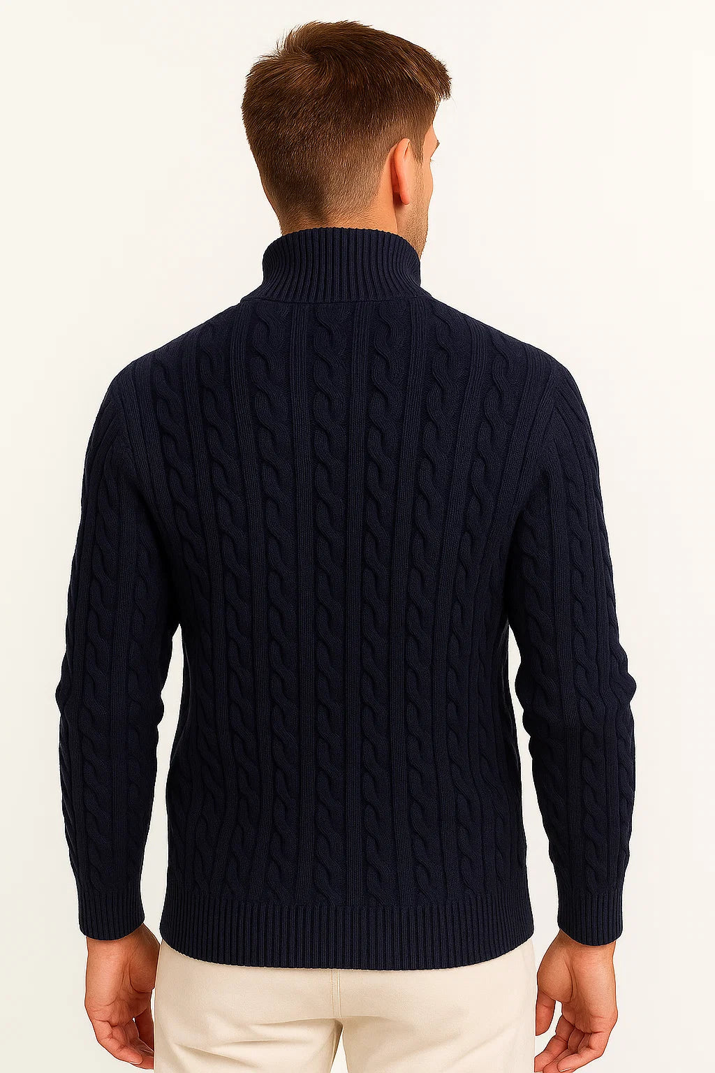 Rory - Men's Spring Knit Sweater with Cable Knit and Zip at Collar