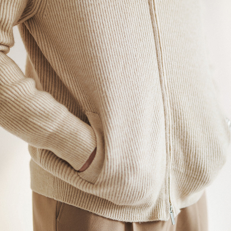 Adam - Men's Spring Knit Sweater with durchgehendem Zip and Rib Structure