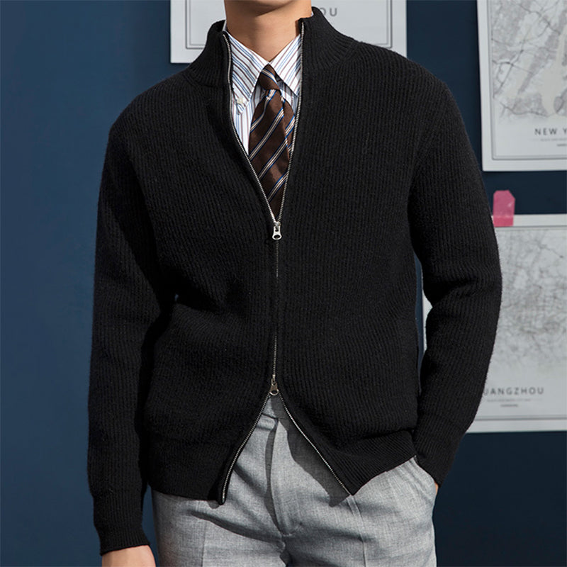 Adam - Men's Spring Knit Sweater with durchgehendem Zip and Rib Structure