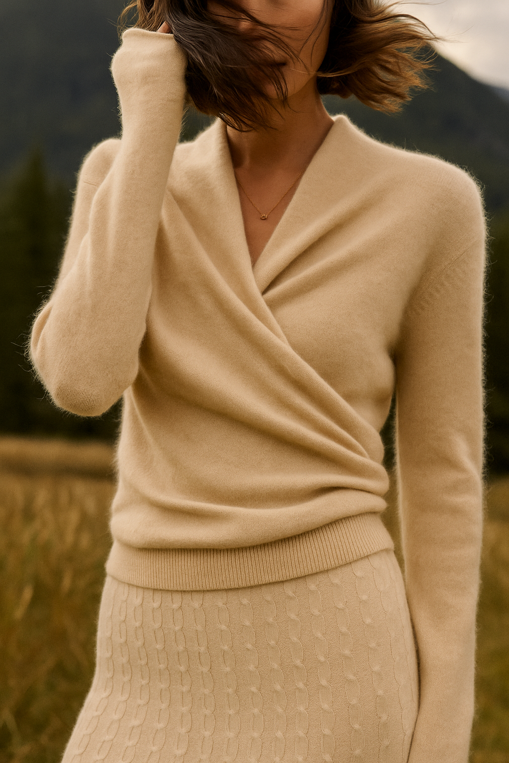 Sandra - Women's Elegant Wrap Sweater with Crossover Design
