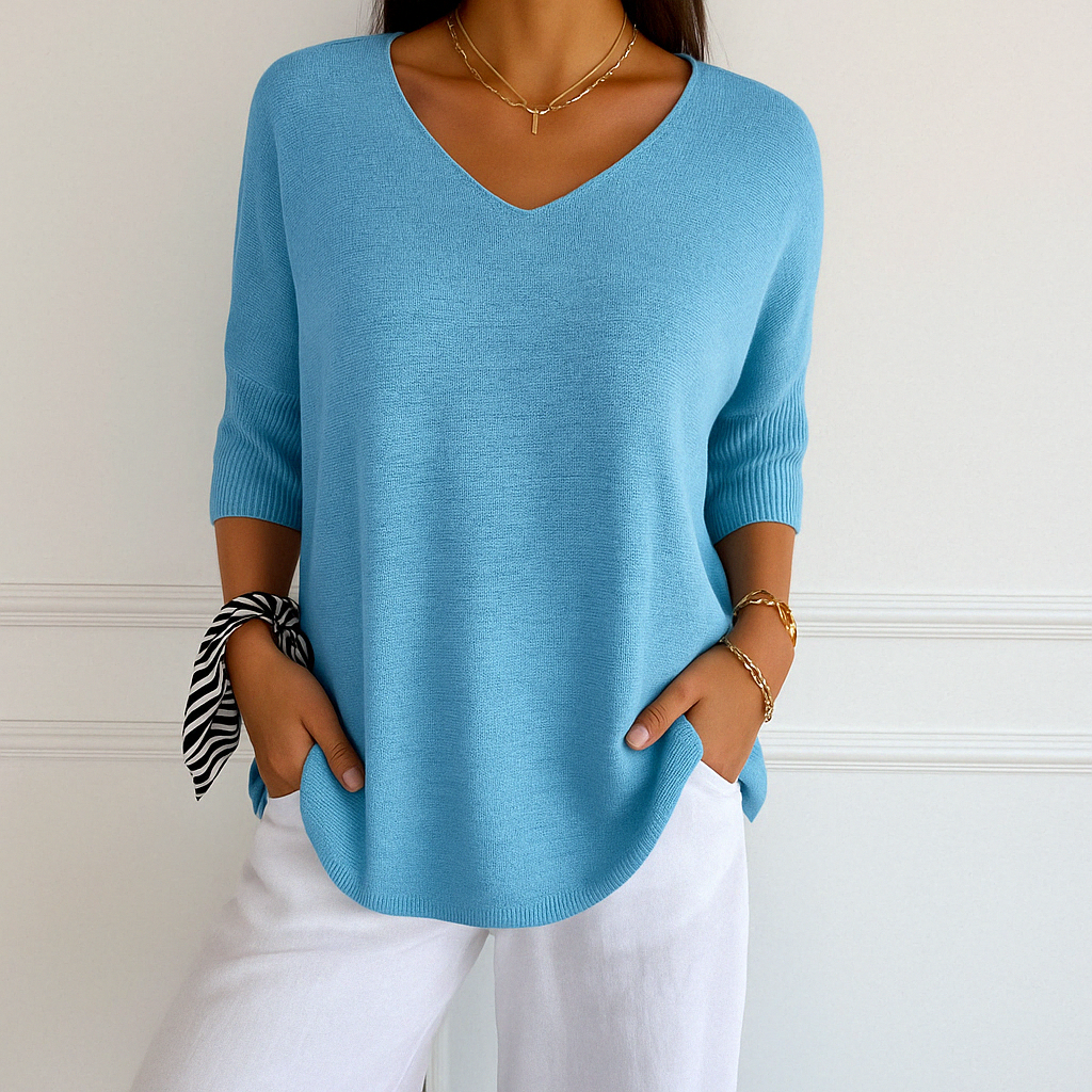 Eliza - Women's Sweater with V-Neck and Short Sleeve