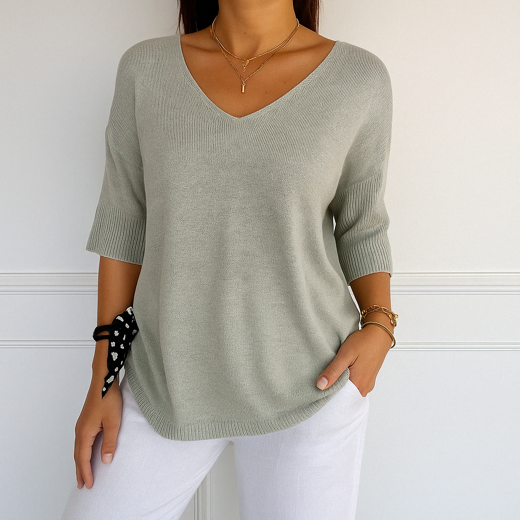 Eliza - Women's Sweater with V-Neck and Short Sleeve