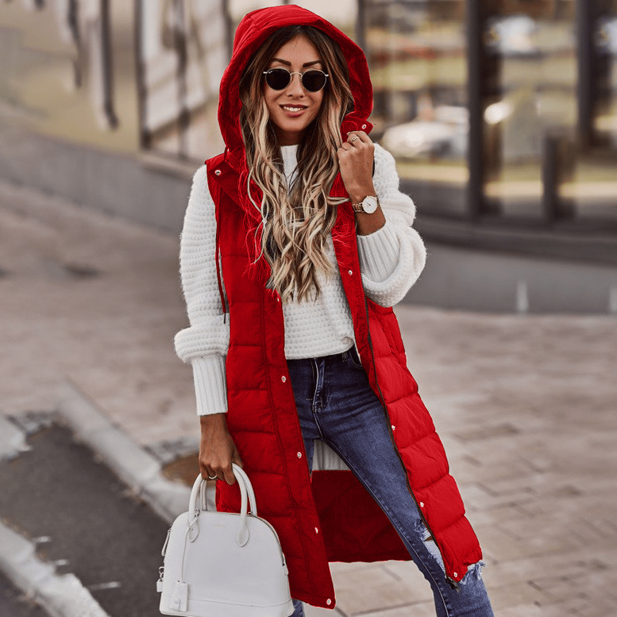 Florence - Women's Long Steppweste with Hood