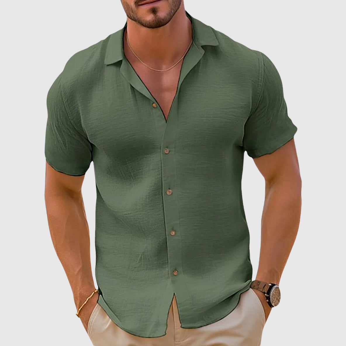 Nicola - Men's Spring Short Sleeve Shirt with Buttons