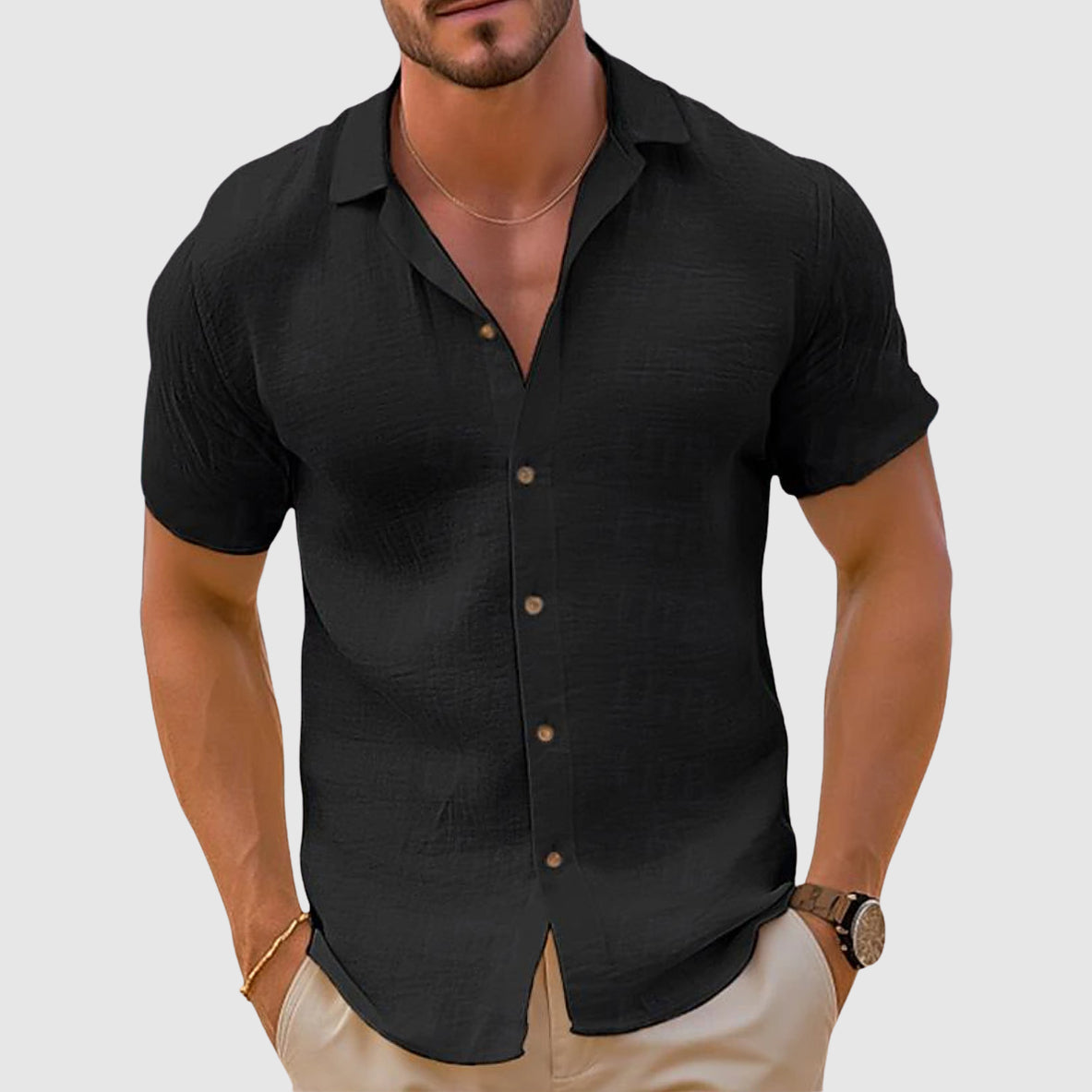 Nicola - Men's Spring Short Sleeve Shirt with Buttons