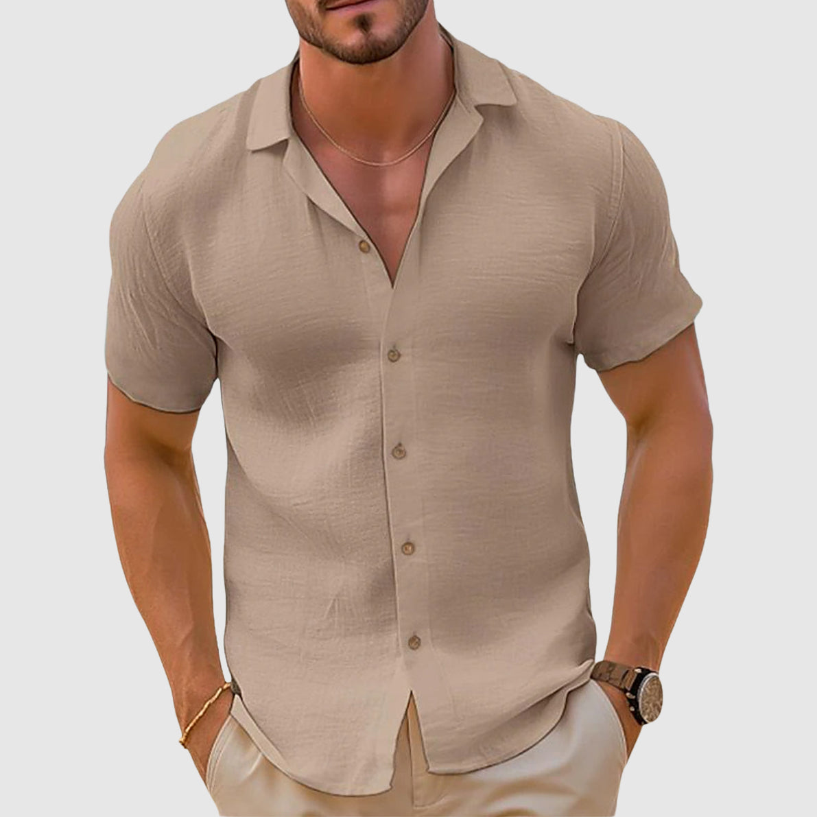 Nicola - Men's Spring Short Sleeve Shirt with Buttons