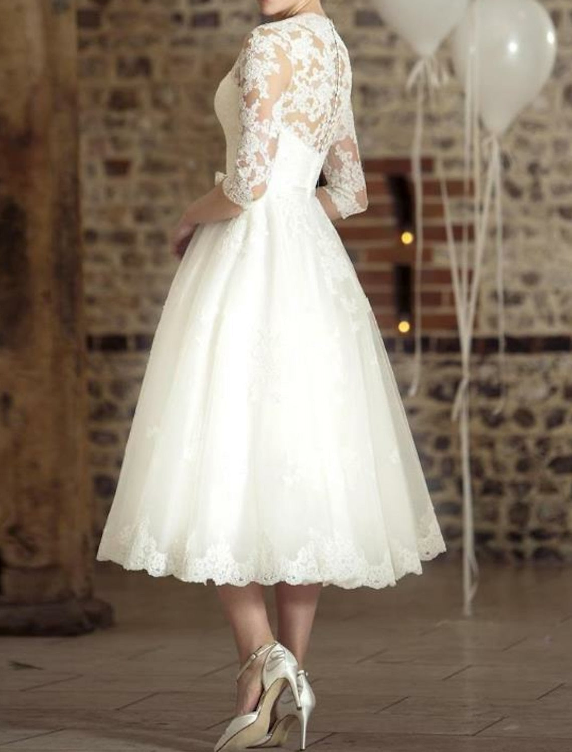 Ruby - Women's Vintage Lace Wedding Dress Midi-Length