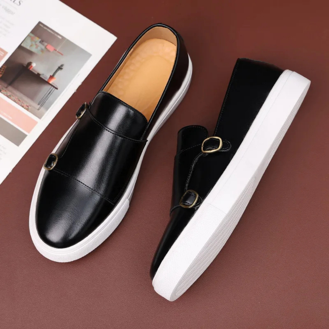 Euan - Men's Spring Double Monk Slip-On Loafers with Buckles