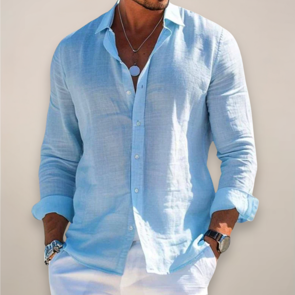 Janet - Men's Casual Long Sleeve Shirt with Buttons