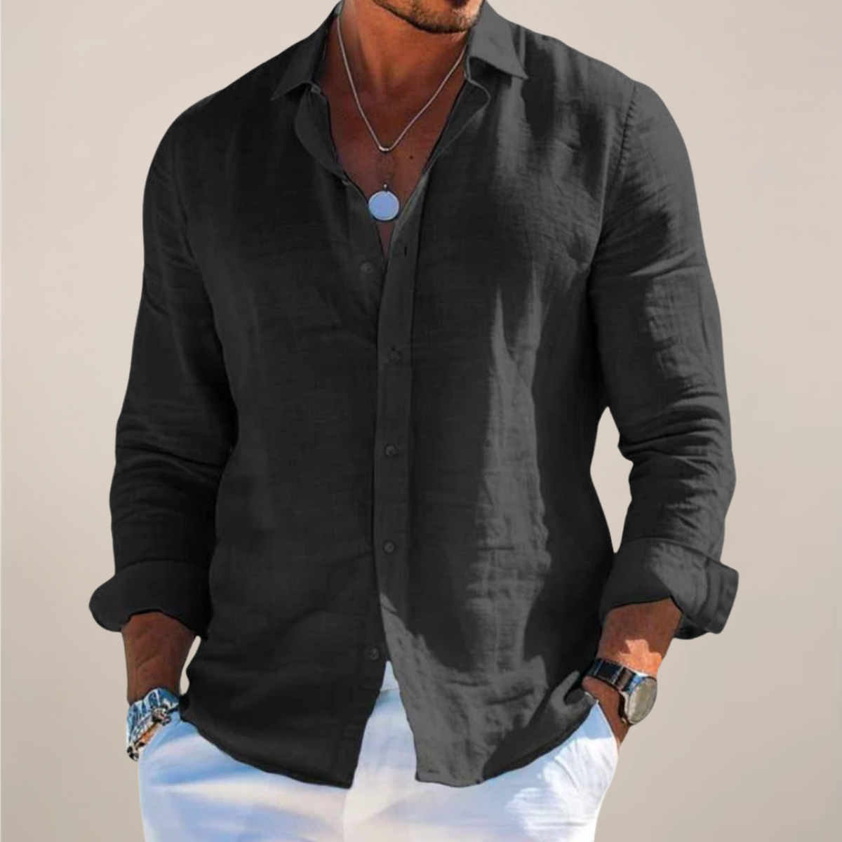 Janet - Men's Casual Long Sleeve Shirt with Buttons