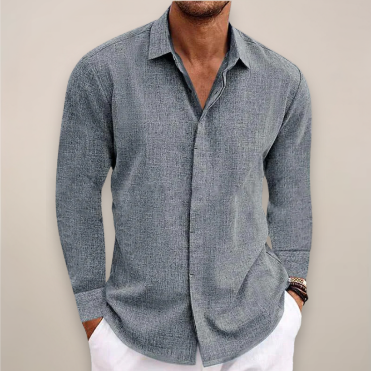 Ewan - Men's Long Sleeve-Shirt with Button Placket