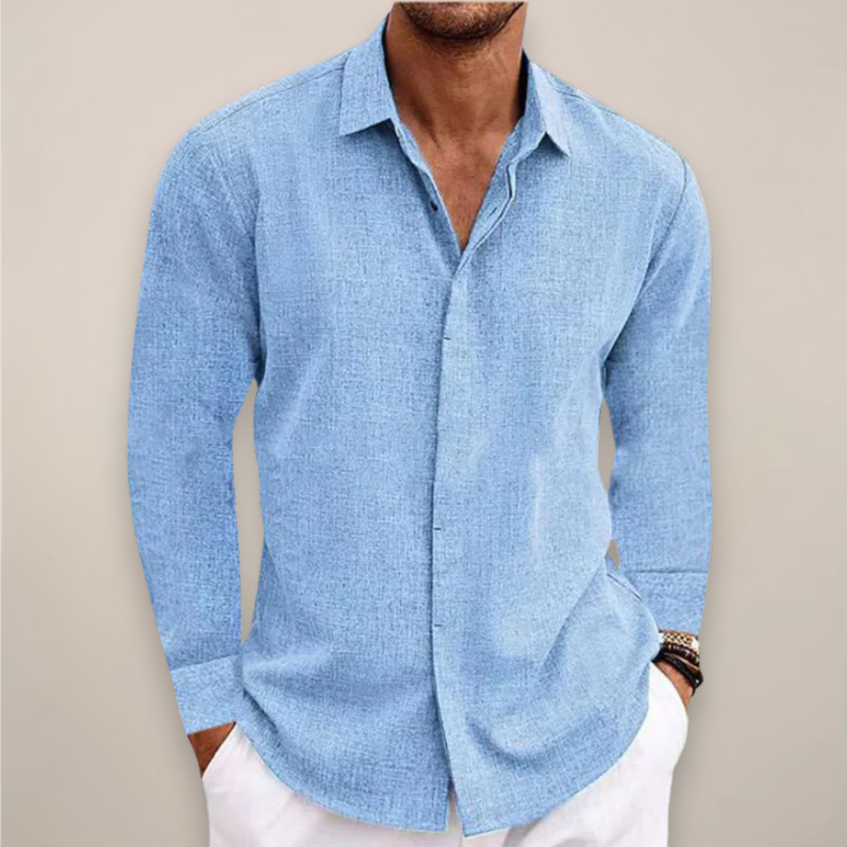 Ewan - Men's Long Sleeve-Shirt with Button Placket