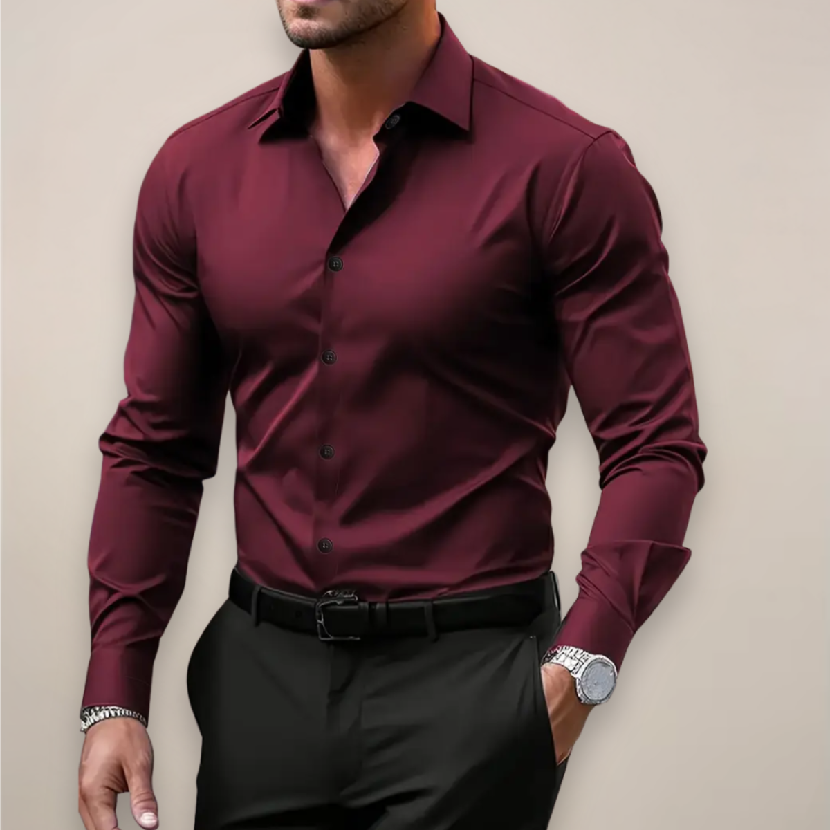 Stuart - Men's Long Sleeve Shirt in Smart-Style