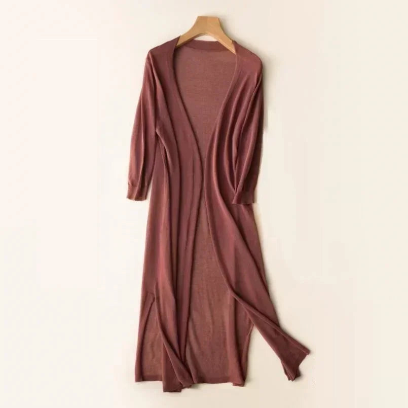 Beverley - Women's Lightweight Long Cardigan in Drapé-Style