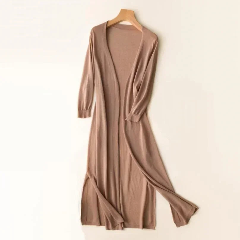 Beverley - Women's Lightweight Long Cardigan in Drapé-Style