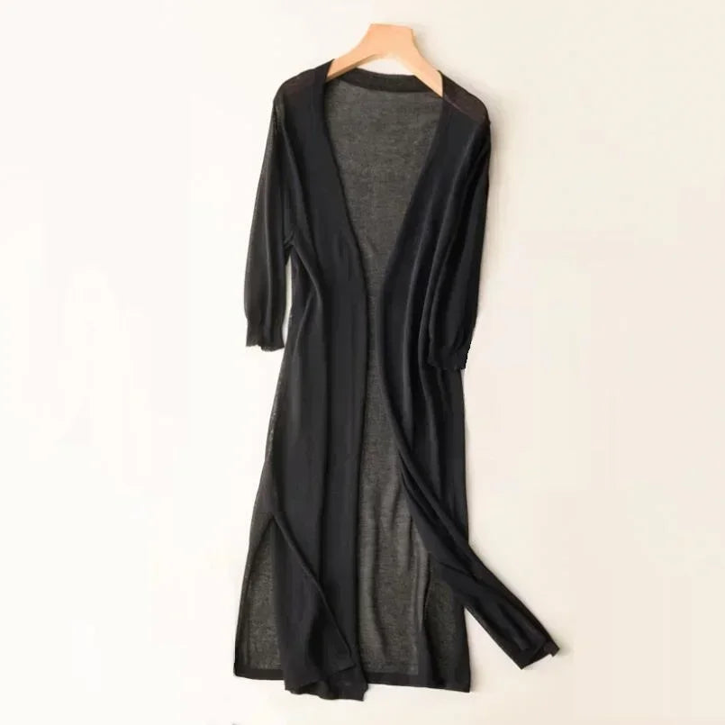 Beverley - Women's Lightweight Long Cardigan in Drapé-Style