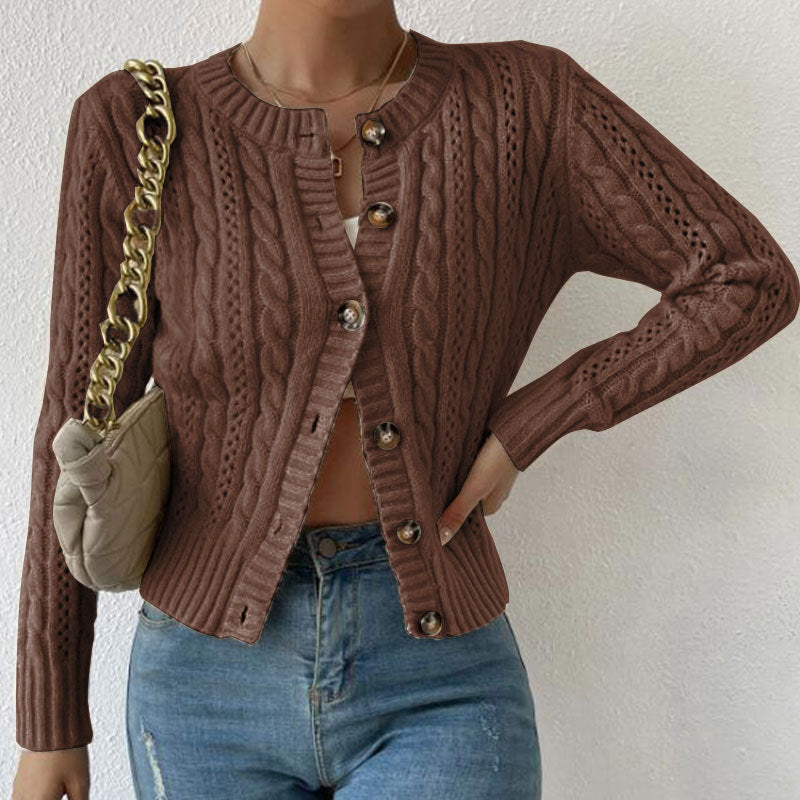 Harriet - Women's Cable Knit Cardigan with Button Placket