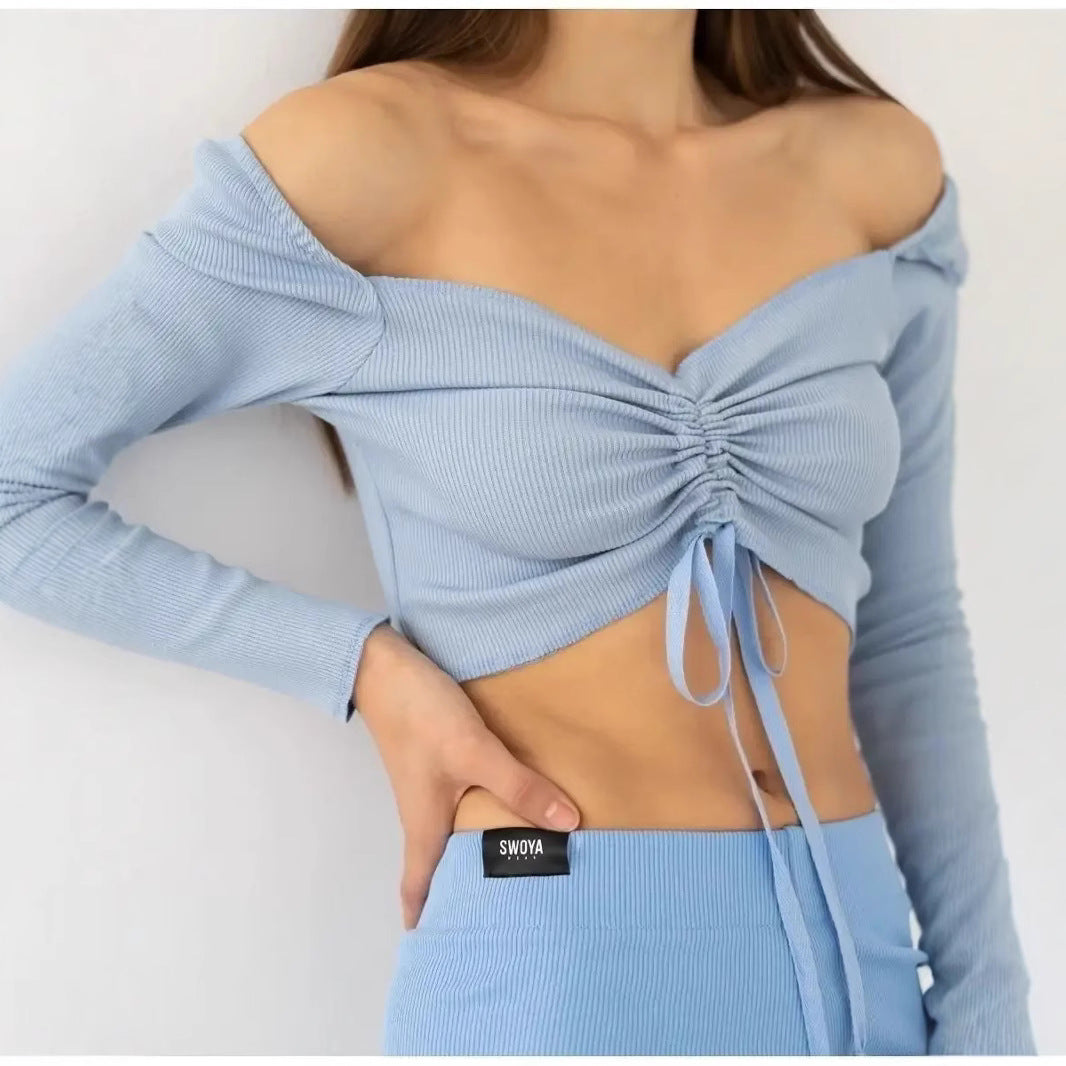 Rachel - Women's Long Sleeve Crop-Top with Ruched Front