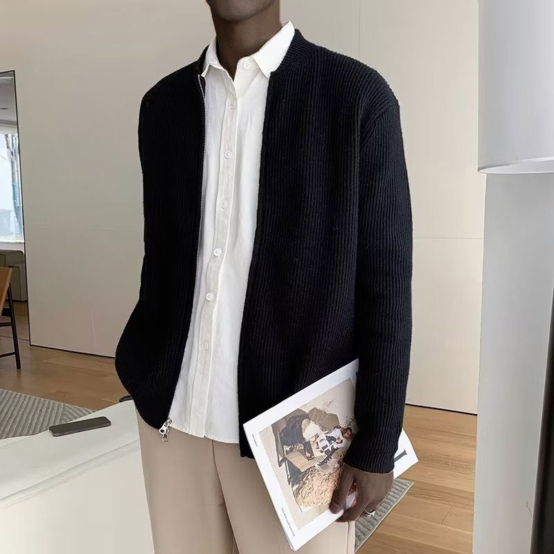 Connor - Men's Spring Knit Sweater with Zip and Rib Structure