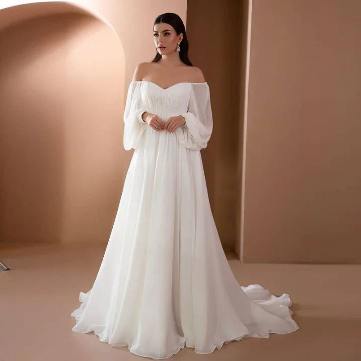 Florence - Women's Maxi Dress for Wedding Guests with Carmen-Neckline