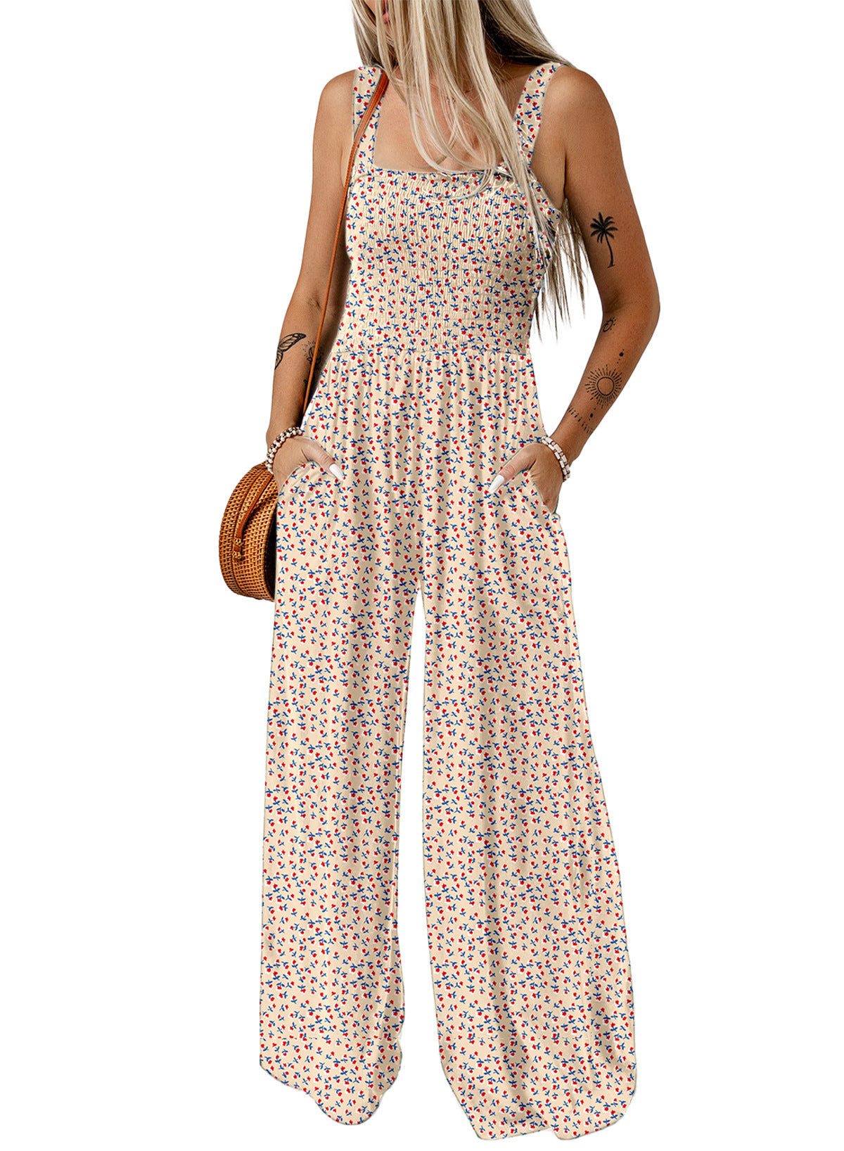 Joyce - Elegant Women's-Spring-Jumpsuit with Floral Print and weitem Bein