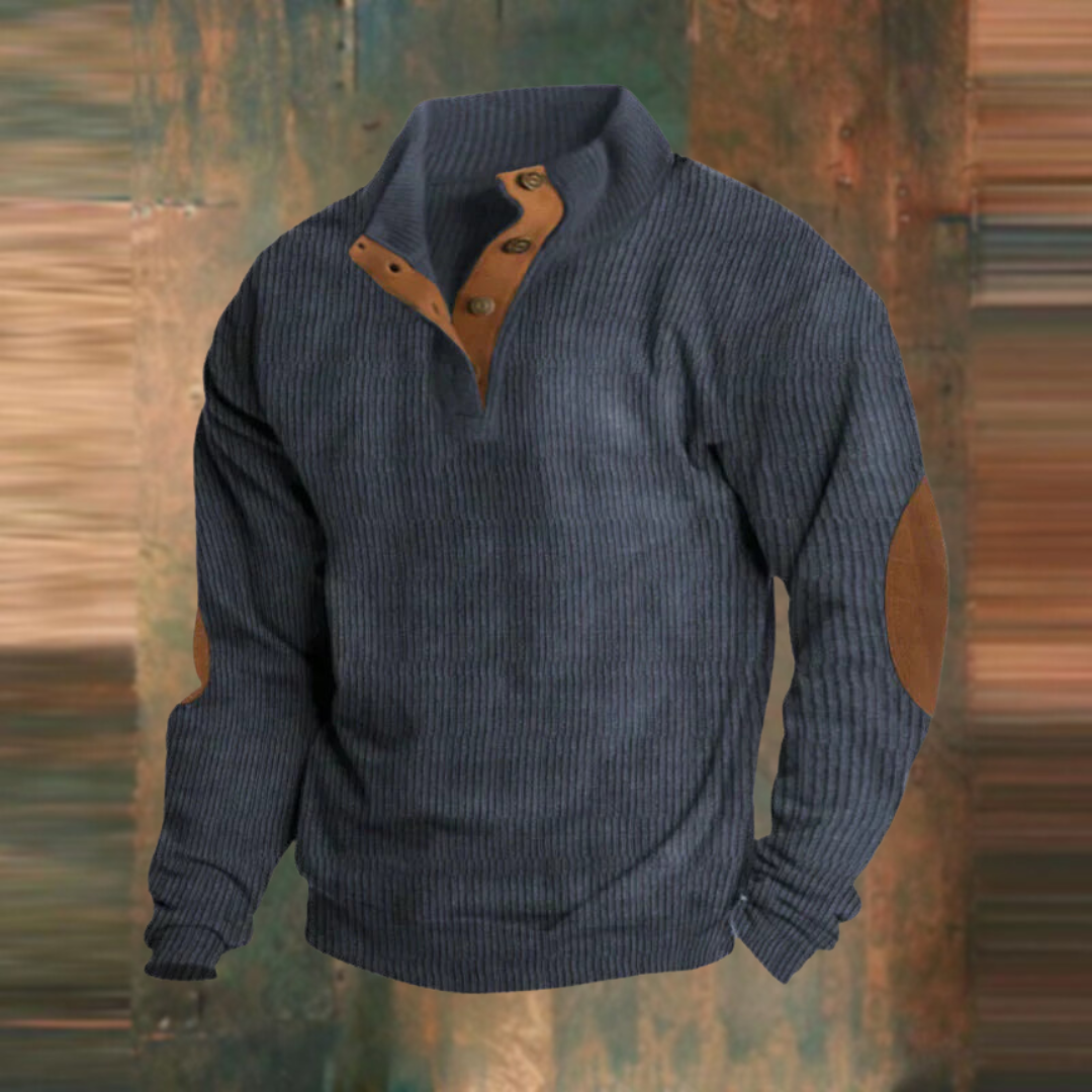 Morgan - Men's Casual Ribbed Sweater with Button Placket at Collar