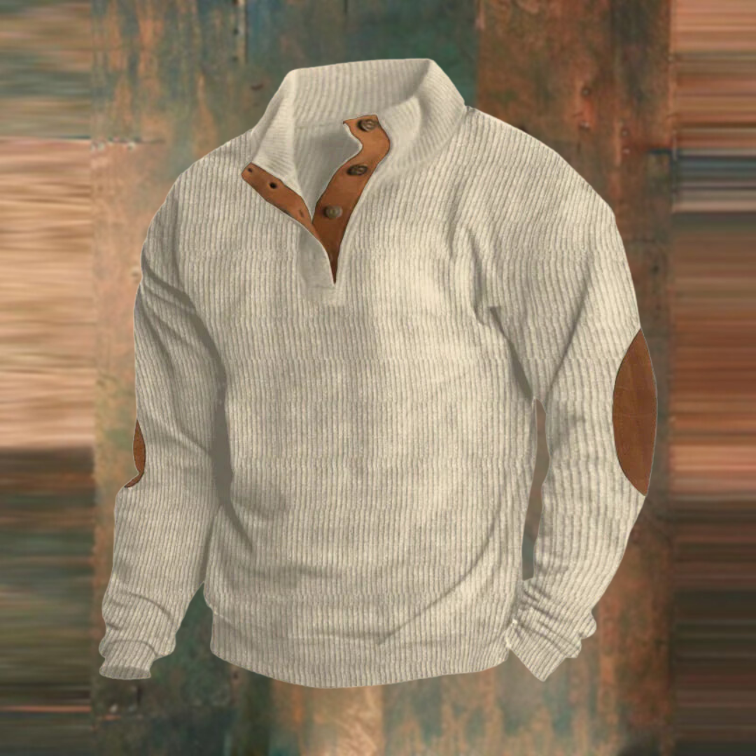 Morgan - Men's Casual Ribbed Sweater with Button Placket at Collar