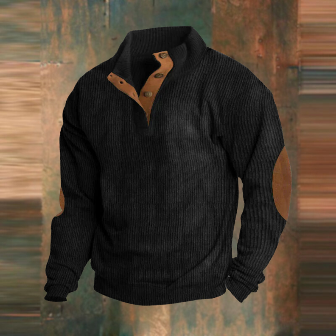 Morgan - Men's Casual Ribbed Sweater with Button Placket at Collar